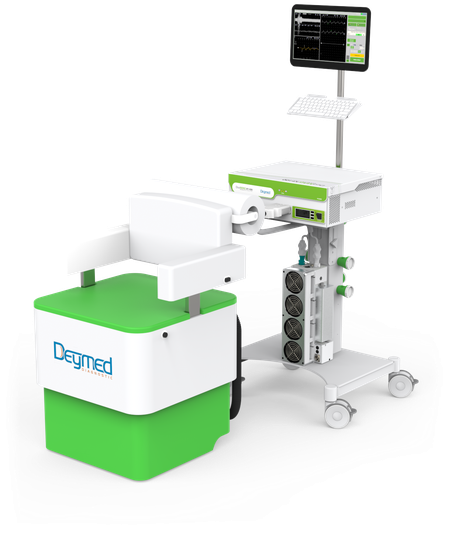 DuoMAG rPMS-System: DuoMAG XT-100 mit Flüssigkeitskühlung auf dem MagCart und MagChair